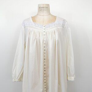 100% Cotton Off-White Balloon Sleeve Ruffled Edwardian Repro Nightgown Size XL